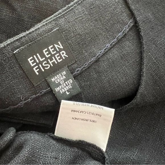 Eileen Fisher 100% Irish Linen Black Blouse Shirt Cardigan Jacket Lightweight L - Picture 6 of 6